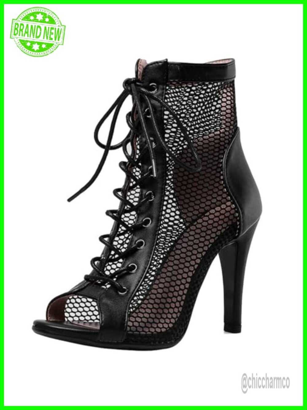 Peep Toe High Top Lace Up Sandals with Buckle Strap Heels